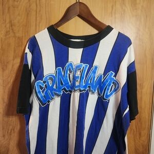 Graceland XL Urban Blue and White Striped Men's Short Sleeve Tee